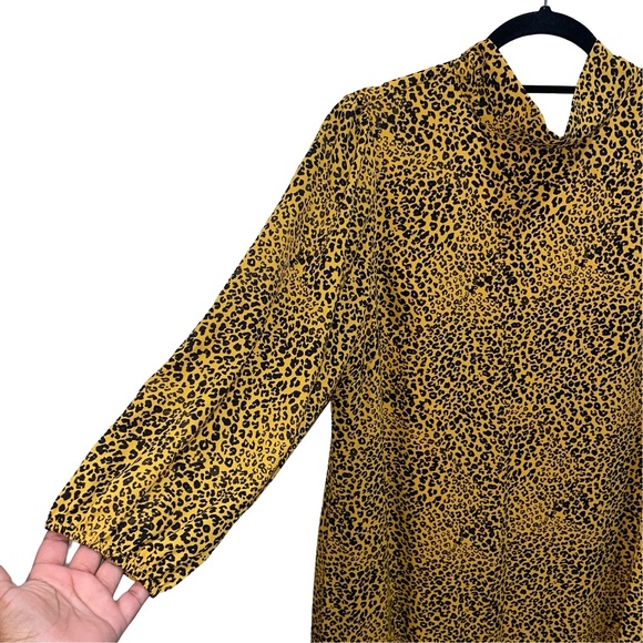 NANETTE LEPORE Drop Waist Pleated Hem Cheetah Print Dress In Black Gold Sz 12 - Picture 4 of 14